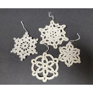 Set Of 4 White Crochet Lace Snowflake Ornaments